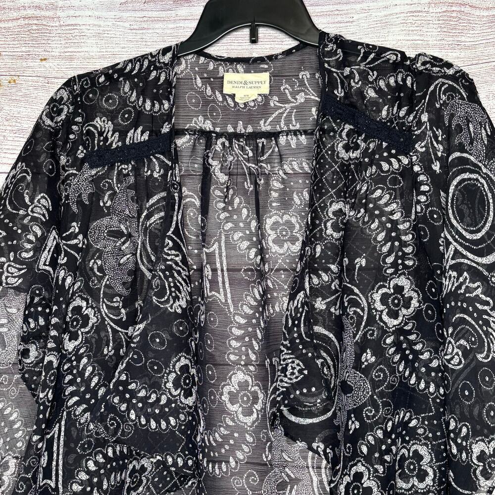 Denim & Supply Ralph Lauren Navy & White Bandana Print Kimono Size Medium - Picture 8 of 14